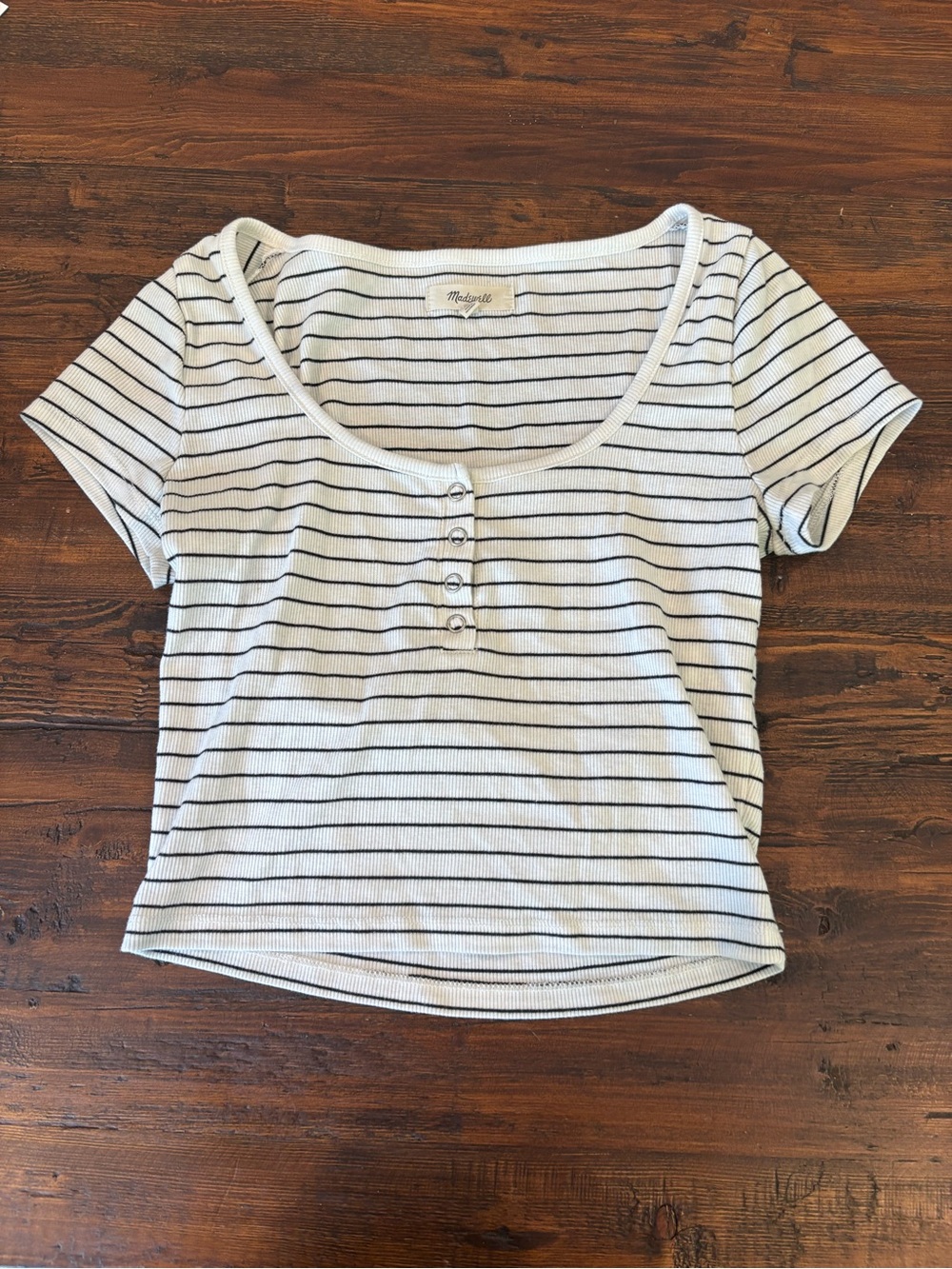 MADEWELL, Women’s White & Black Striped Short Sleeve Top, Size XS